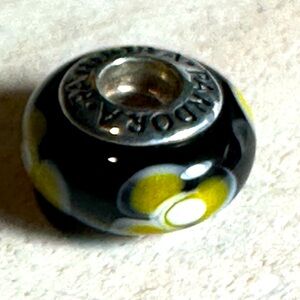 Pandora bracelet charm 925 Murano Glass black yellow flower 🌼
